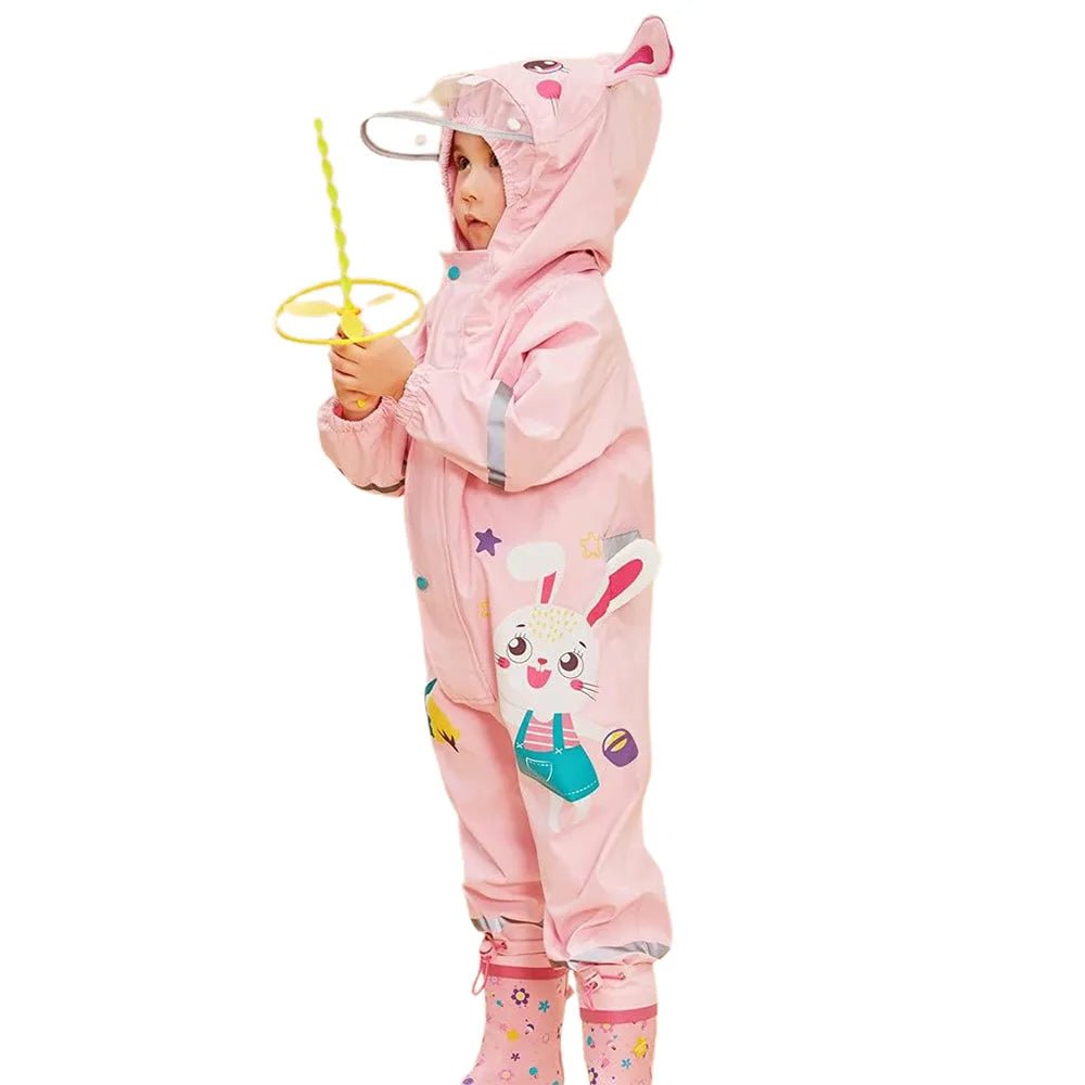 Baby Pink Rabbit Theme All Over Jumpsuit / Playsuit Raincoat for Kids - Little Surprise BoxBaby Pink Rabbit Theme All Over Jumpsuit / Playsuit Raincoat for Kids