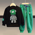 Black & Green Fuzzy Teddy 2 piece Track Suit set for Kids - Little Surprise BoxBlack & Green Fuzzy Teddy 2 piece Track Suit set for Kids