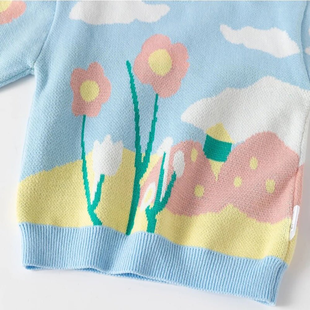 Blue Flower Bloom theme Warmer Cardigan & Christmas Sweater for toddlers & Kids - Little Surprise BoxBlue Flower Bloom theme Warmer Cardigan & Christmas Sweater for toddlers & Kids