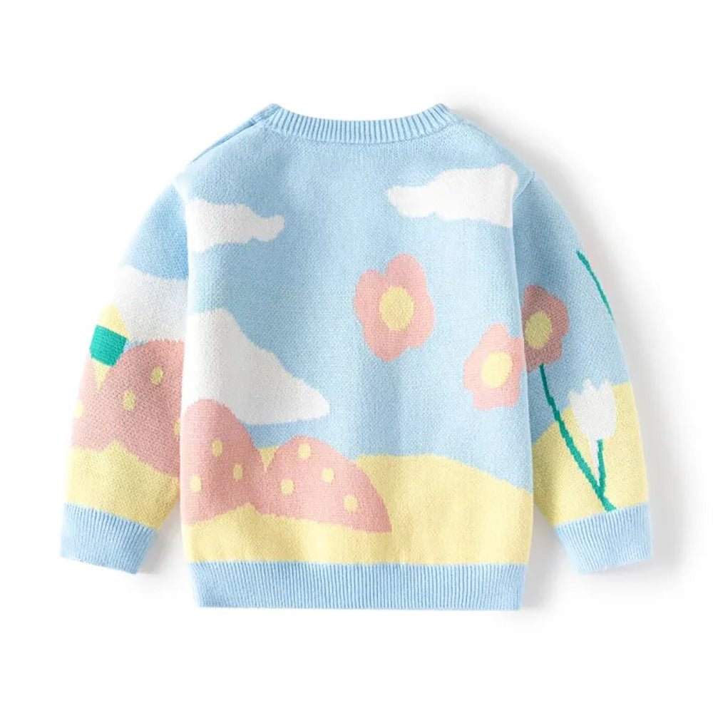 Blue Flower Bloom theme Warmer Cardigan & Christmas Sweater for toddlers & Kids - Little Surprise BoxBlue Flower Bloom theme Warmer Cardigan & Christmas Sweater for toddlers & Kids