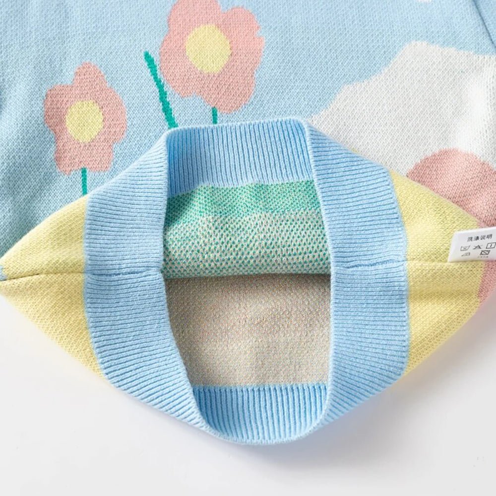 Blue Flower Bloom theme Warmer Cardigan & Christmas Sweater for toddlers & Kids - Little Surprise BoxBlue Flower Bloom theme Warmer Cardigan & Christmas Sweater for toddlers & Kids