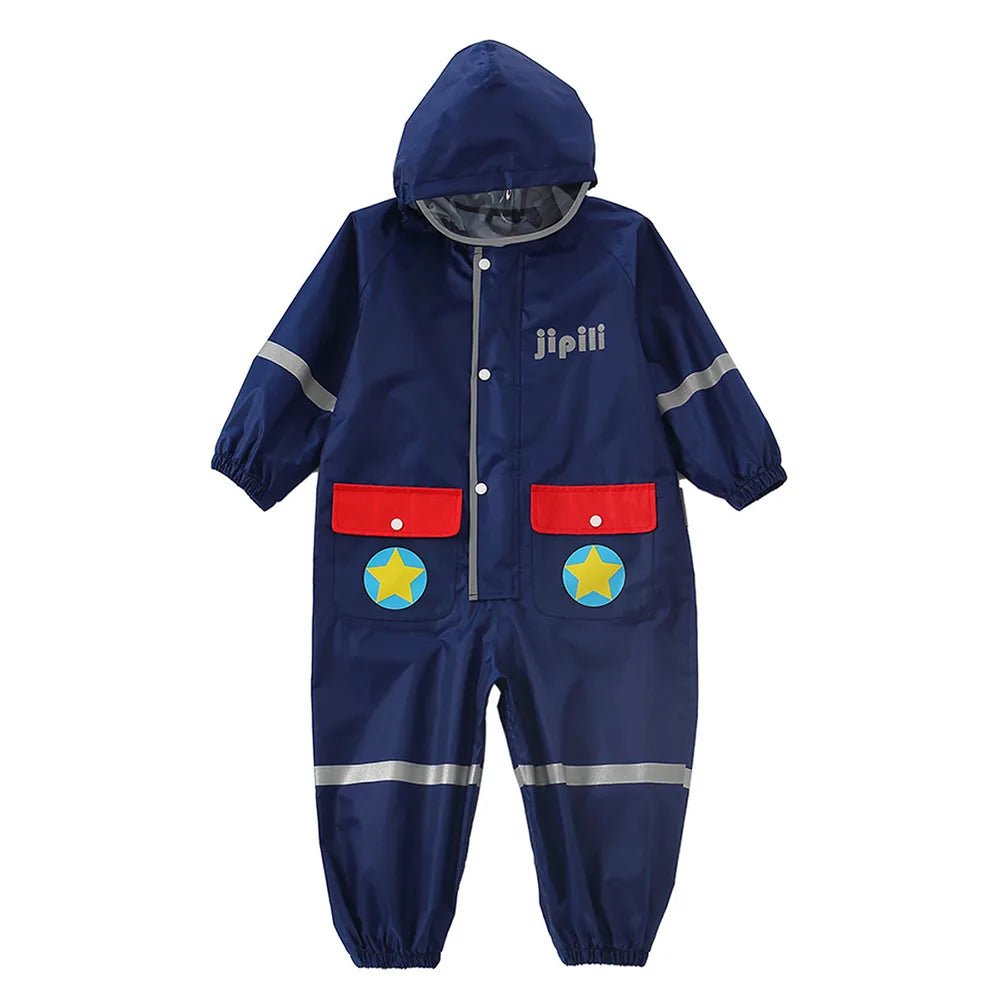 Blue Fly High Airplane Theme All Over Jumpsuit / Playsuit Raincoat for Kids - Little Surprise BoxBlue Fly High Airplane Theme All Over Jumpsuit / Playsuit Raincoat for Kids