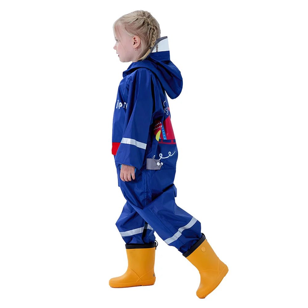 Blue Fly High Airplane Theme All Over Jumpsuit / Playsuit Raincoat for Kids - Little Surprise BoxBlue Fly High Airplane Theme All Over Jumpsuit / Playsuit Raincoat for Kids