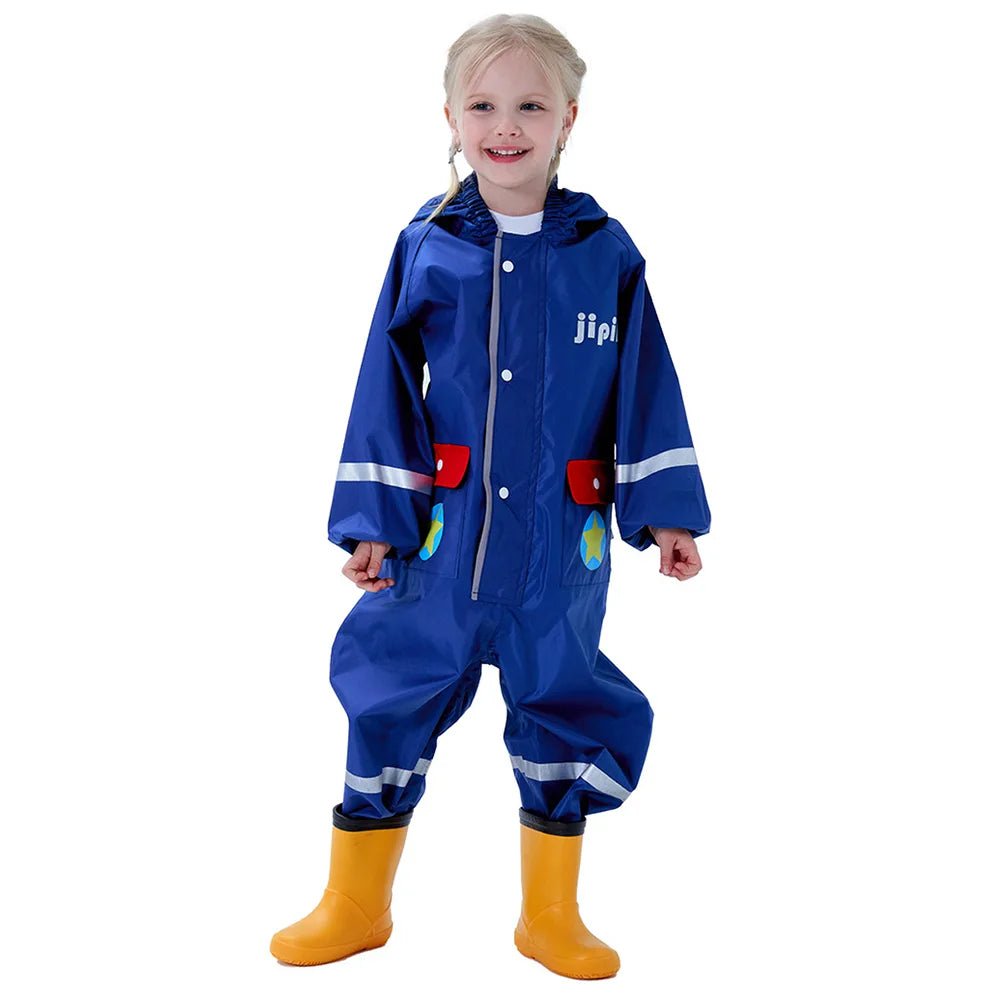 Blue Fly High Airplane Theme All Over Jumpsuit / Playsuit Raincoat for Kids - Little Surprise BoxBlue Fly High Airplane Theme All Over Jumpsuit / Playsuit Raincoat for Kids