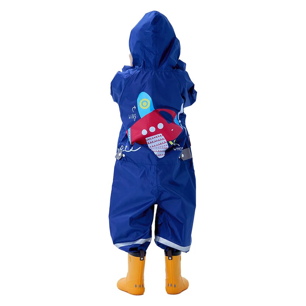 Blue Fly High Airplane Theme All Over Jumpsuit / Playsuit Raincoat for Kids - Little Surprise BoxBlue Fly High Airplane Theme All Over Jumpsuit / Playsuit Raincoat for Kids