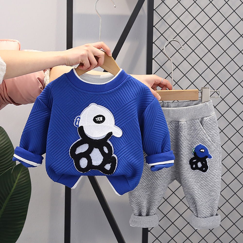 Blue & Grey Rock on Teddy 2 piece Track Suit set for Toddlers & Kids - Little Surprise BoxBlue & Grey Rock on Teddy 2 piece Track Suit set for Toddlers & Kids