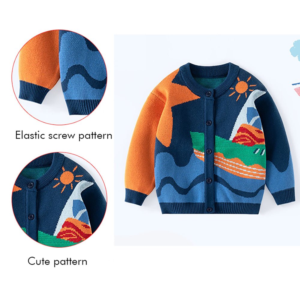 Blue Seaside Sunset Theme Cardigan/Warmer/Sweater for Toddlers & Kids - Little Surprise BoxBlue Seaside Sunset Theme Cardigan/Warmer/Sweater for Toddlers & Kids