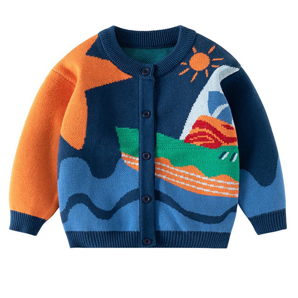 Blue Seaside Sunset Theme Cardigan/Warmer/Sweater for Toddlers & Kids - Little Surprise BoxBlue Seaside Sunset Theme Cardigan/Warmer/Sweater for Toddlers & Kids