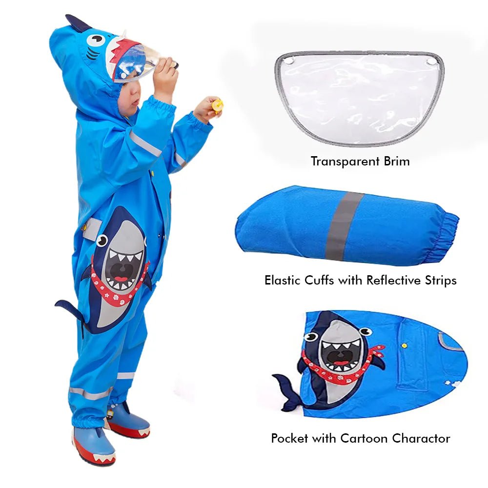 Blue Shark Theme All Over Jumpsuit / Playsuit Raincoat for Kids - Little Surprise BoxBlue Shark Theme All Over Jumpsuit / Playsuit Raincoat for Kids