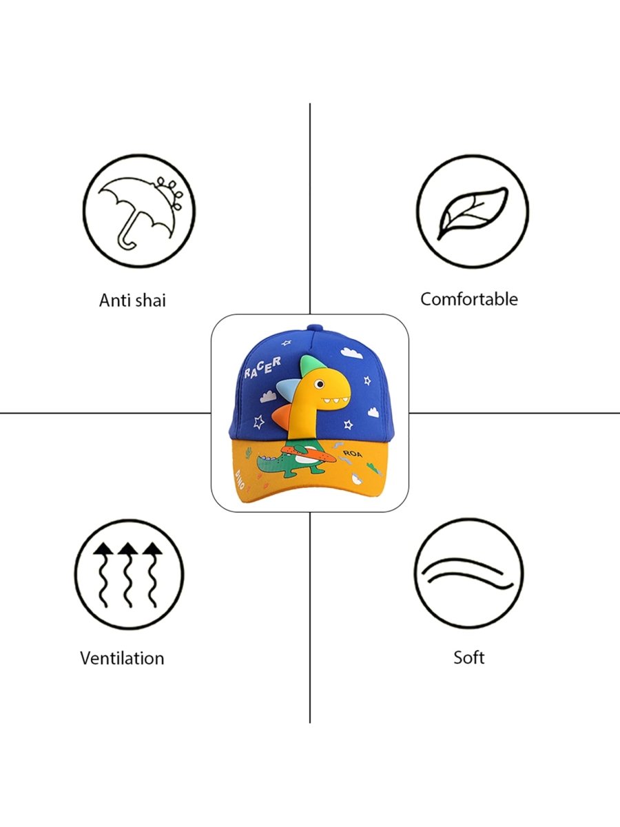 Blue & Yellow Dino with Skates Casual Cap for Kids - Little Surprise BoxBlue & Yellow Dino with Skates Casual Cap for Kids