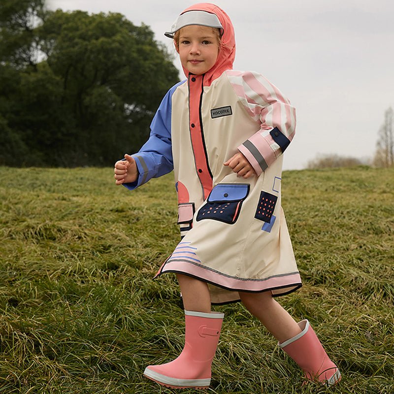 Bold Geometric Print Cream & Pink Raincoat for Kids - Little Surprise BoxBold Geometric Print Cream & Pink Raincoat for Kids