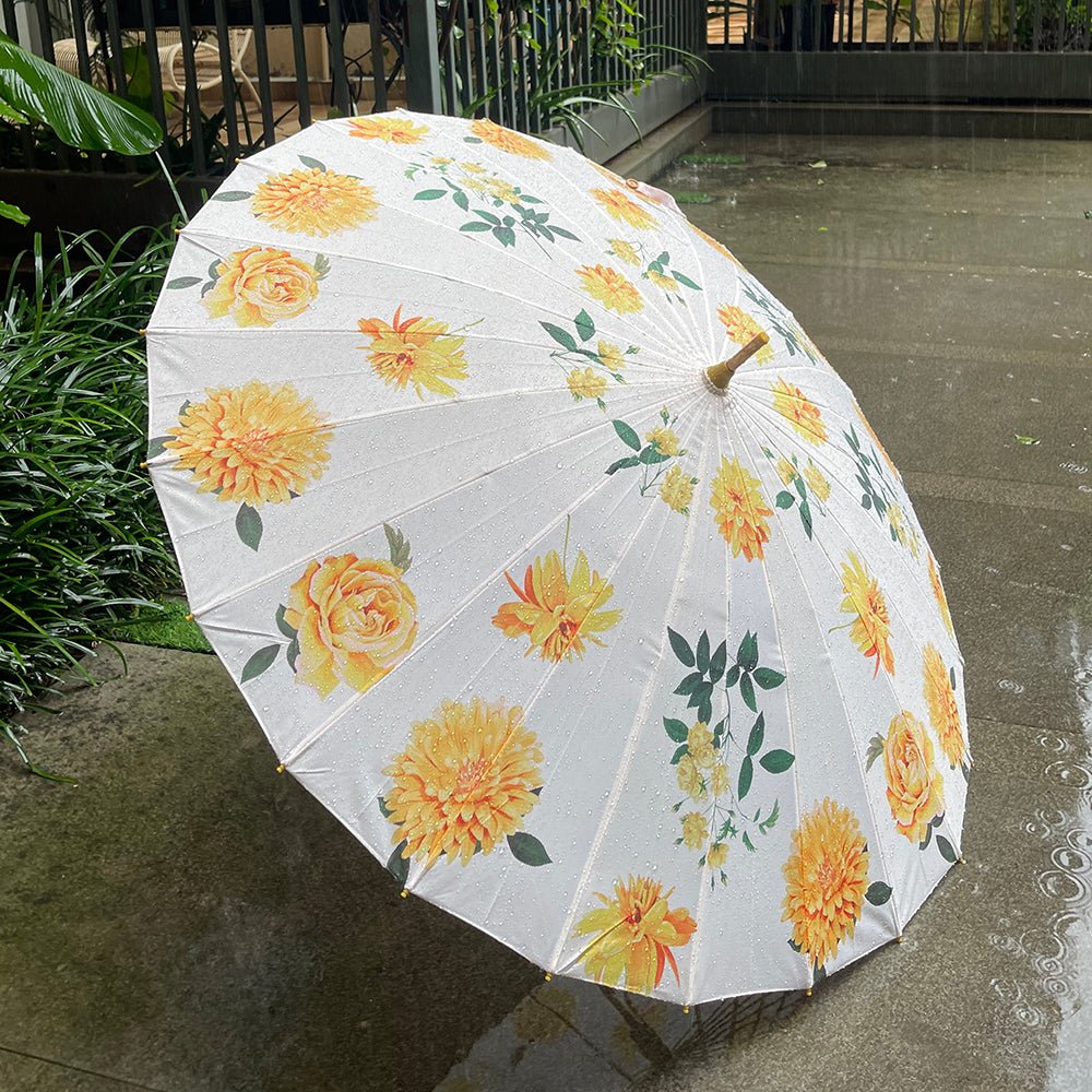 Bright Lemon Flowers, Chinese Canopy Style Rain and All season Umbrella - Little Surprise BoxBright Lemon Flowers, Chinese Canopy Style Rain and All season Umbrella