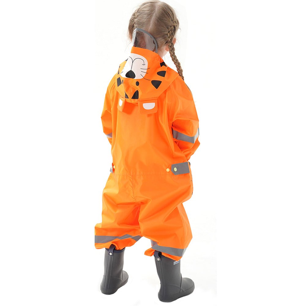 Bright Orange Roaring Tiger Theme All Over Jumpsuit / Playsuit Raincoat for Kids - Little Surprise BoxBright Orange Roaring Tiger Theme All Over Jumpsuit / Playsuit Raincoat for Kids