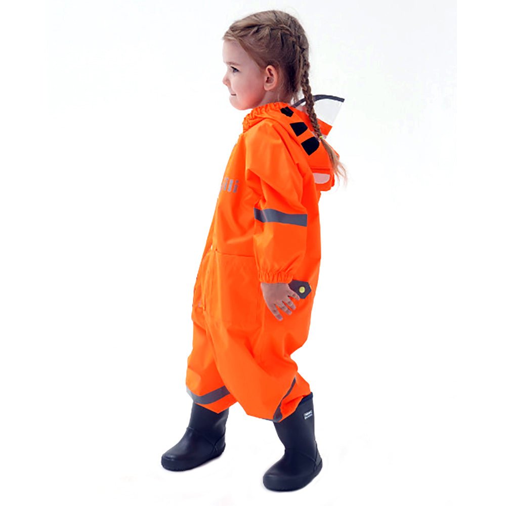 Bright Orange Roaring Tiger Theme All Over Jumpsuit / Playsuit Raincoat for Kids - Little Surprise BoxBright Orange Roaring Tiger Theme All Over Jumpsuit / Playsuit Raincoat for Kids