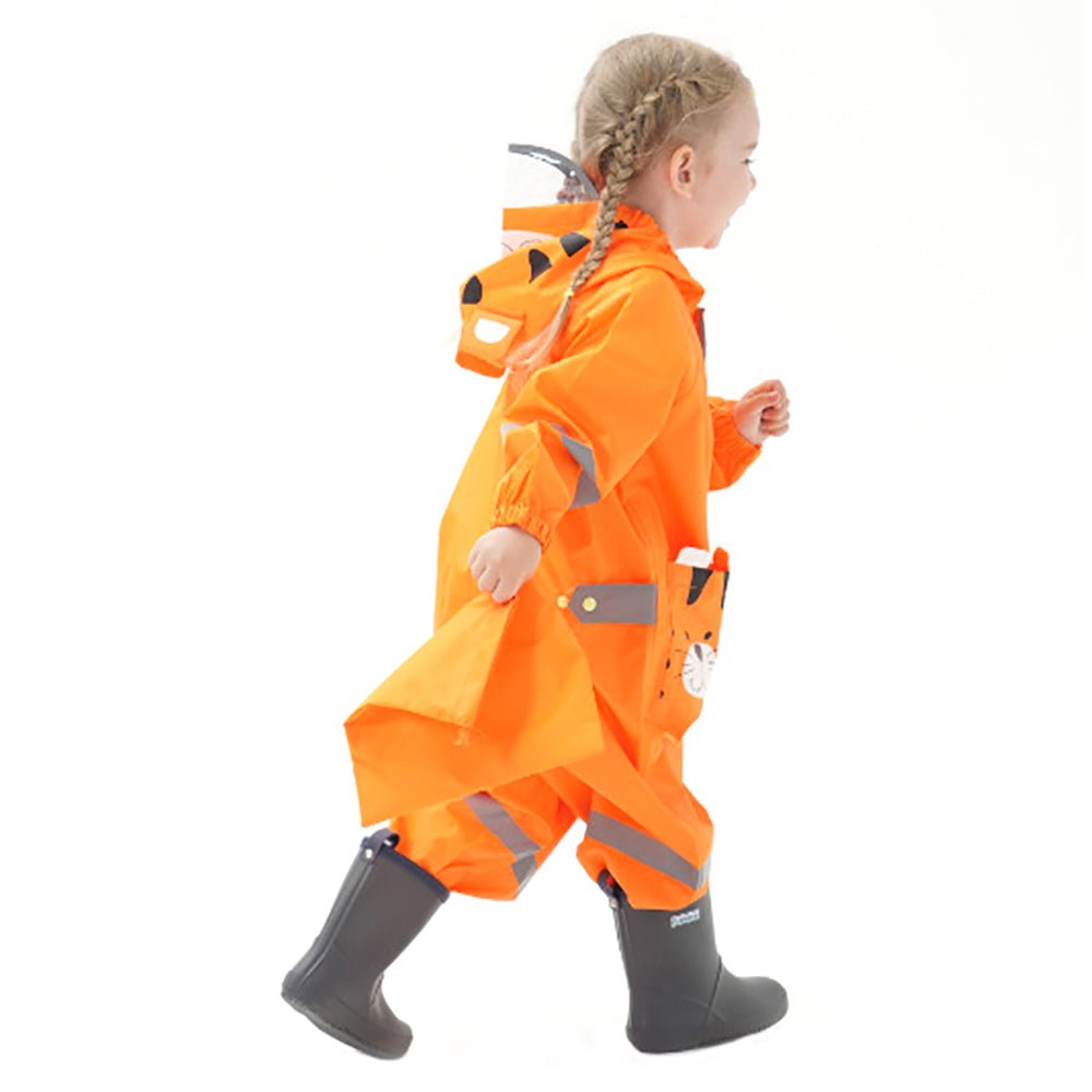 Bright Orange Roaring Tiger Theme All Over Jumpsuit / Playsuit Raincoat for Kids - Little Surprise BoxBright Orange Roaring Tiger Theme All Over Jumpsuit / Playsuit Raincoat for Kids