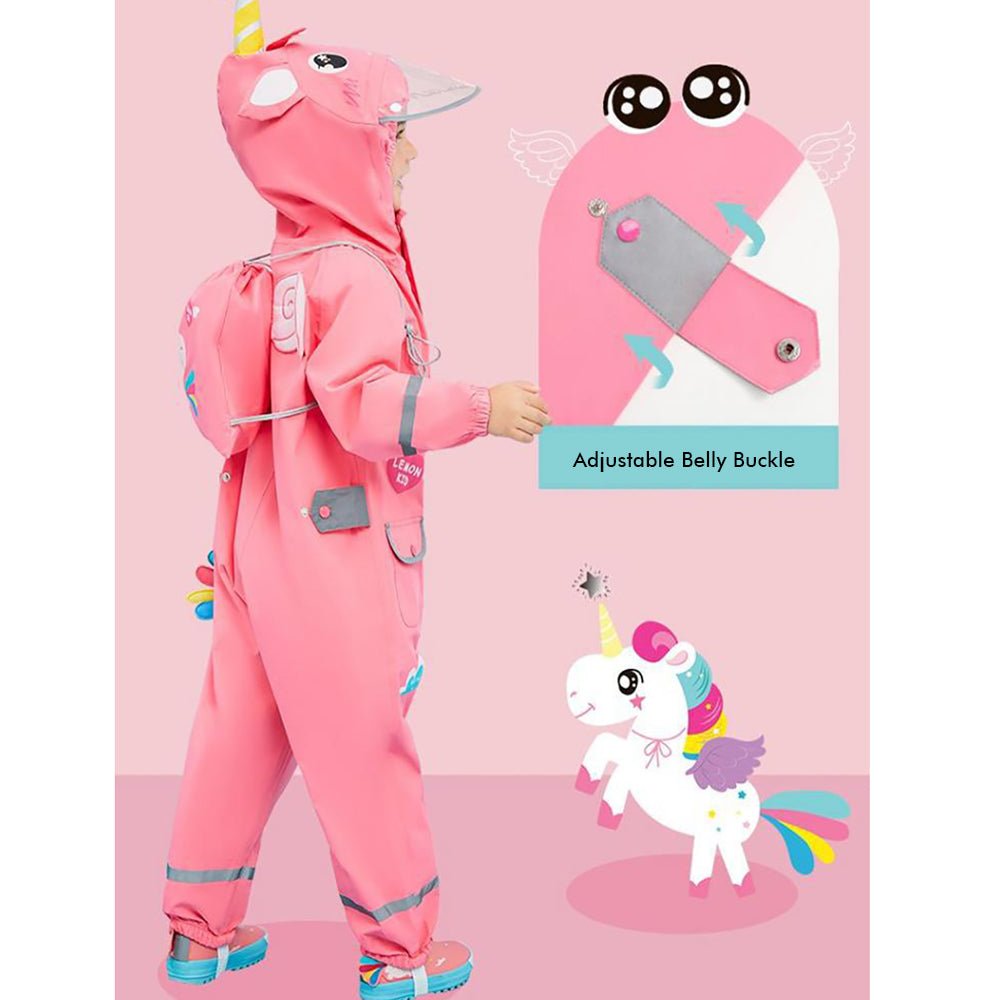 Bright Pink Magical Unicorn Theme All Over Jumpsuit / Playsuit Raincoat for Kids - Little Surprise BoxBright Pink Magical Unicorn Theme All Over Jumpsuit / Playsuit Raincoat for Kids