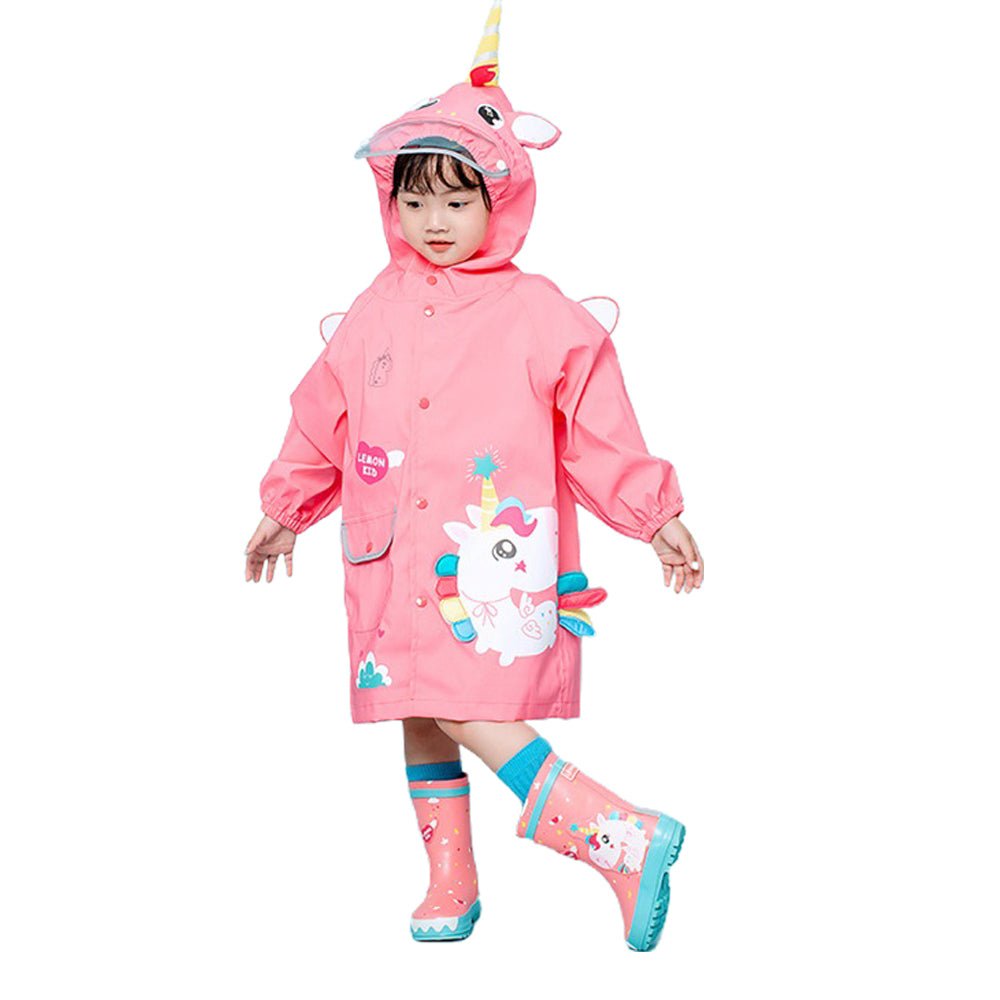 Bright Pink Magical Unicorn Theme Raincoat for Kids Little