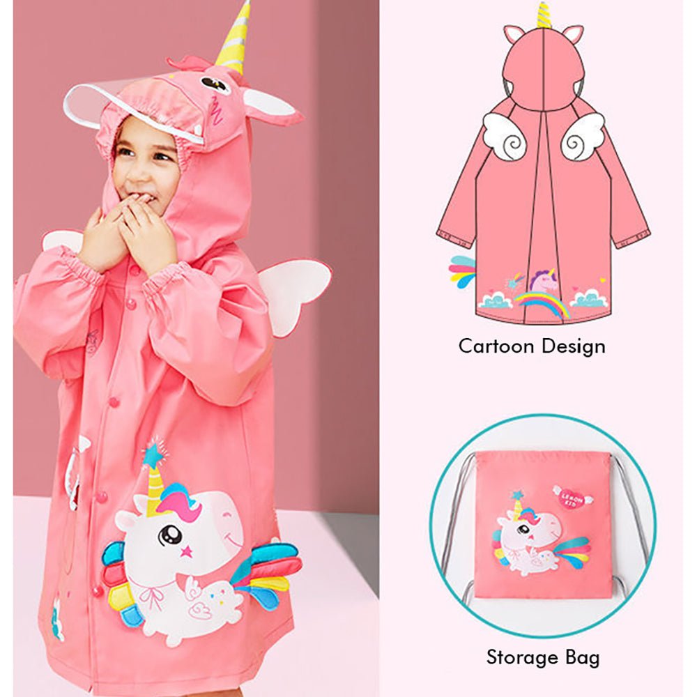 Bright Pink Magical Unicorn Theme Raincoat for Kids - Little Surprise BoxBright Pink Magical Unicorn Theme Raincoat for Kids