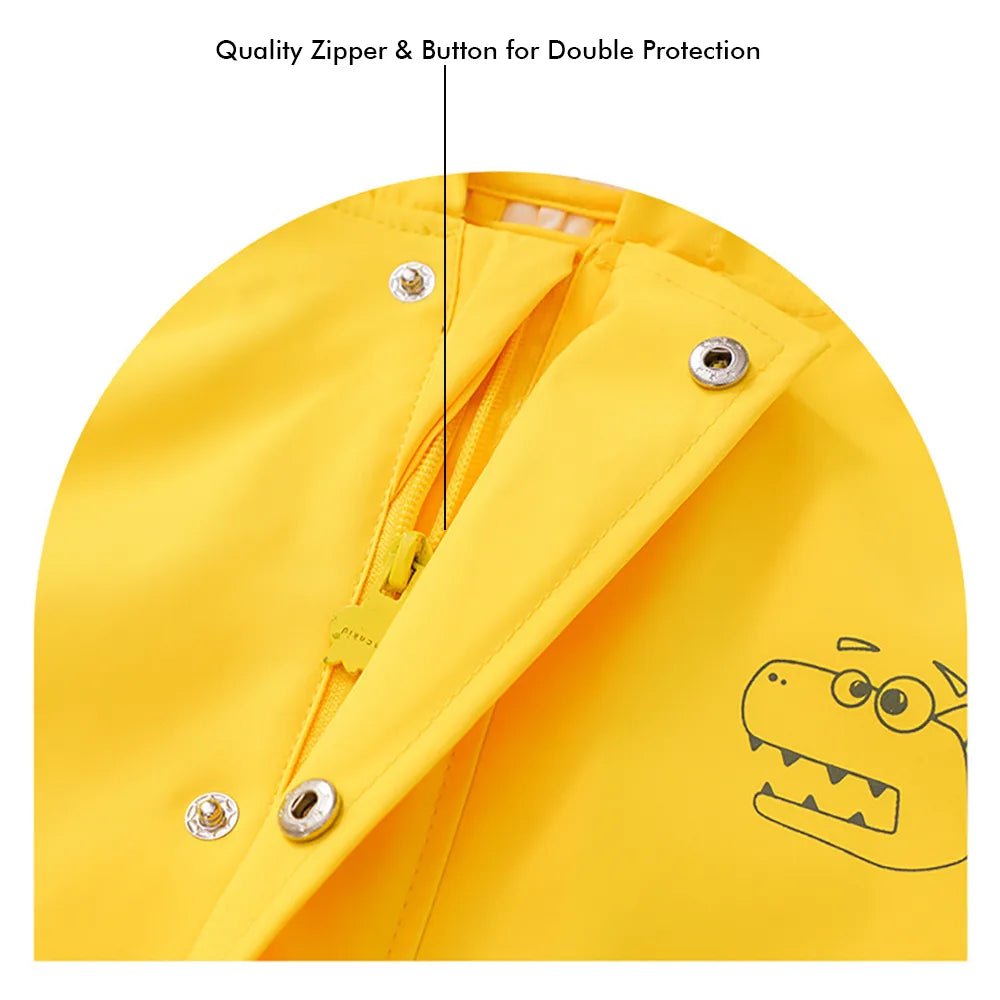 Bright Yellow 3D Dino Theme All Over Jumpsuit / Playsuit Raincoat for Kids - Little Surprise BoxBright Yellow 3D Dino Theme All Over Jumpsuit / Playsuit Raincoat for Kids