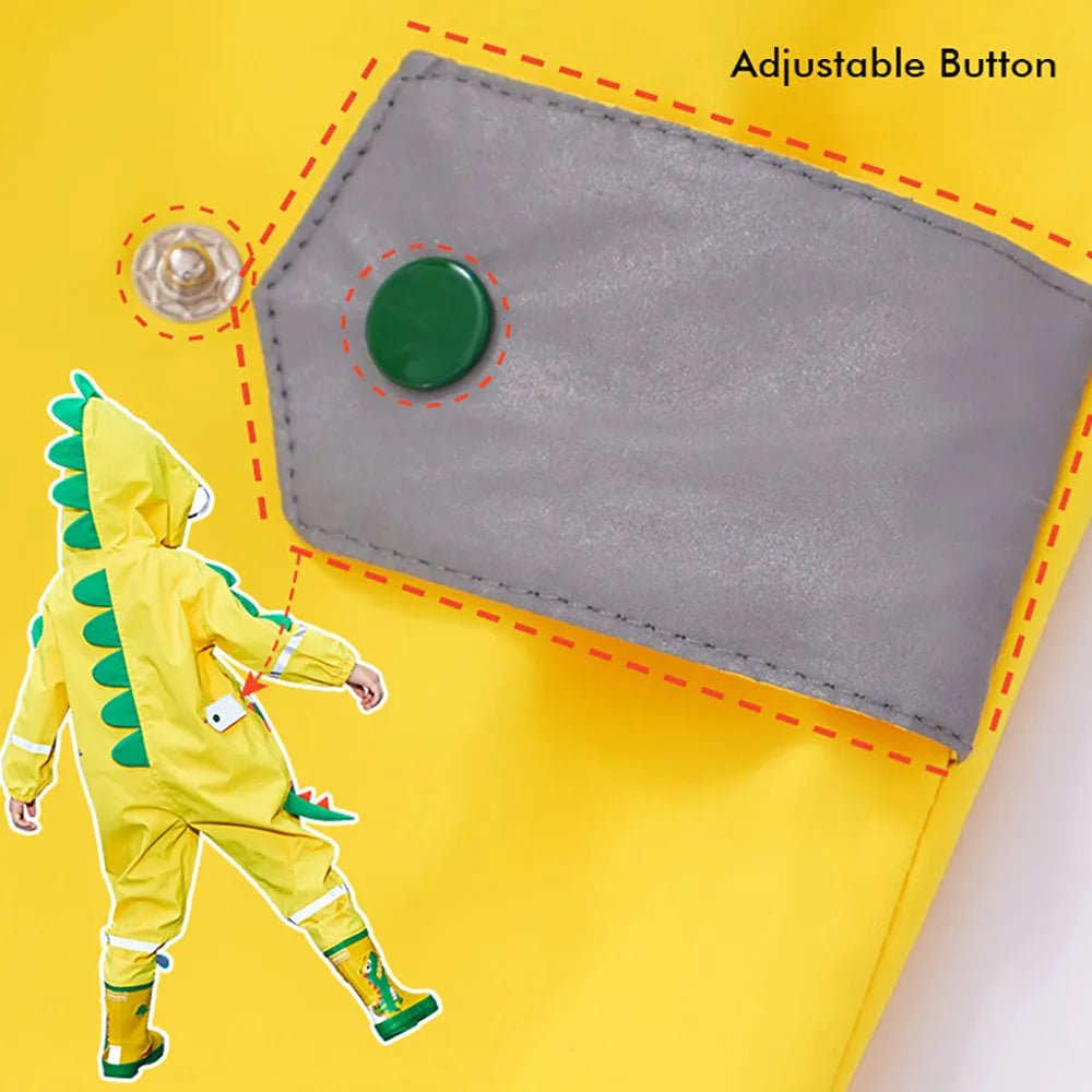 Bright Yellow 3D Dino Theme All Over Jumpsuit / Playsuit Raincoat for Kids - Little Surprise BoxBright Yellow 3D Dino Theme All Over Jumpsuit / Playsuit Raincoat for Kids