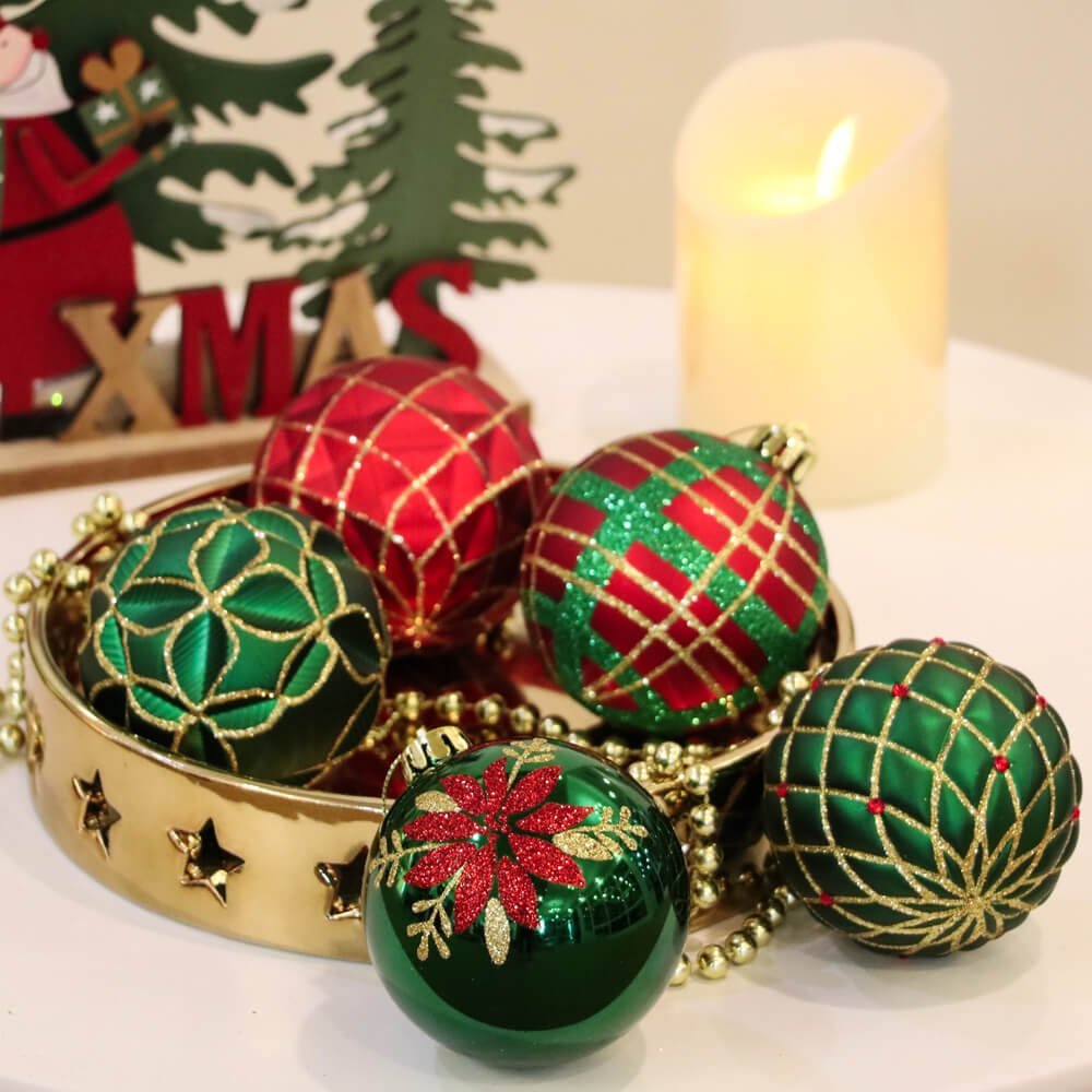 16 pcs Box Set, Christmas Ball Ornaments XMas Tree Hanging Decorations, Red, Green & Gold christmas Balls.