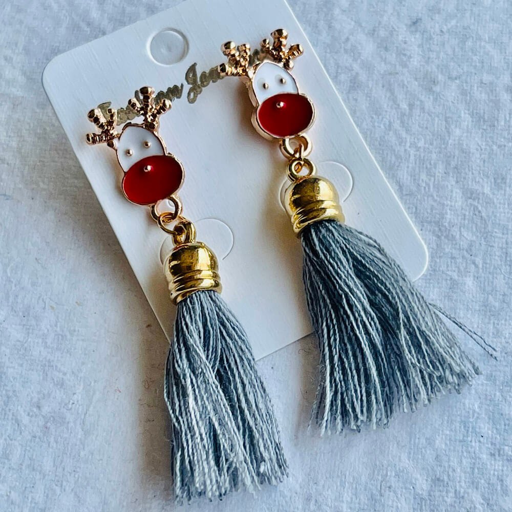 Christmas earrings accessories party wear, Grey Flowy hanging Reindeer - Little Surprise BoxChristmas earrings accessories party wear, Grey Flowy hanging Reindeer