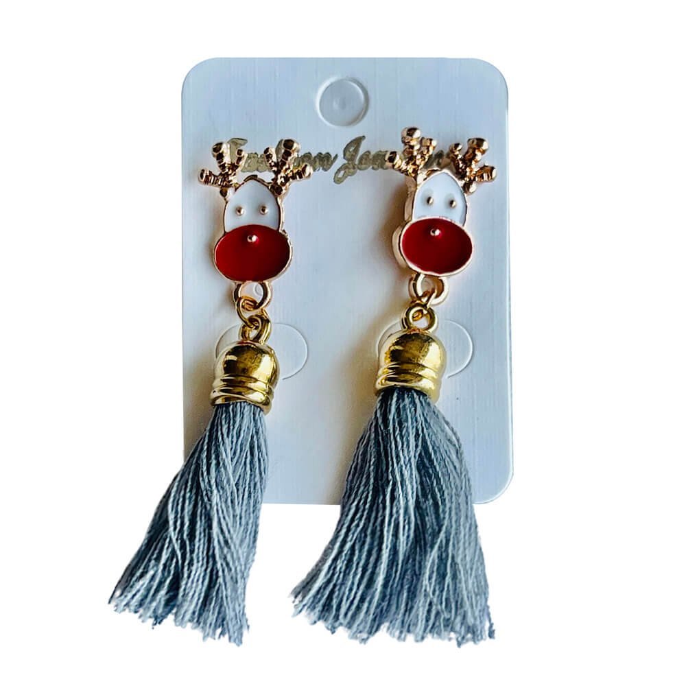 Christmas earrings accessories party wear, Grey Flowy hanging Reindeer - Little Surprise BoxChristmas earrings accessories party wear, Grey Flowy hanging Reindeer
