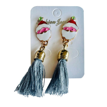 Christmas earrings accessories party wear, Grey Flowy hanging Santa Claus - Little Surprise BoxChristmas earrings accessories party wear, Grey Flowy hanging Santa Claus