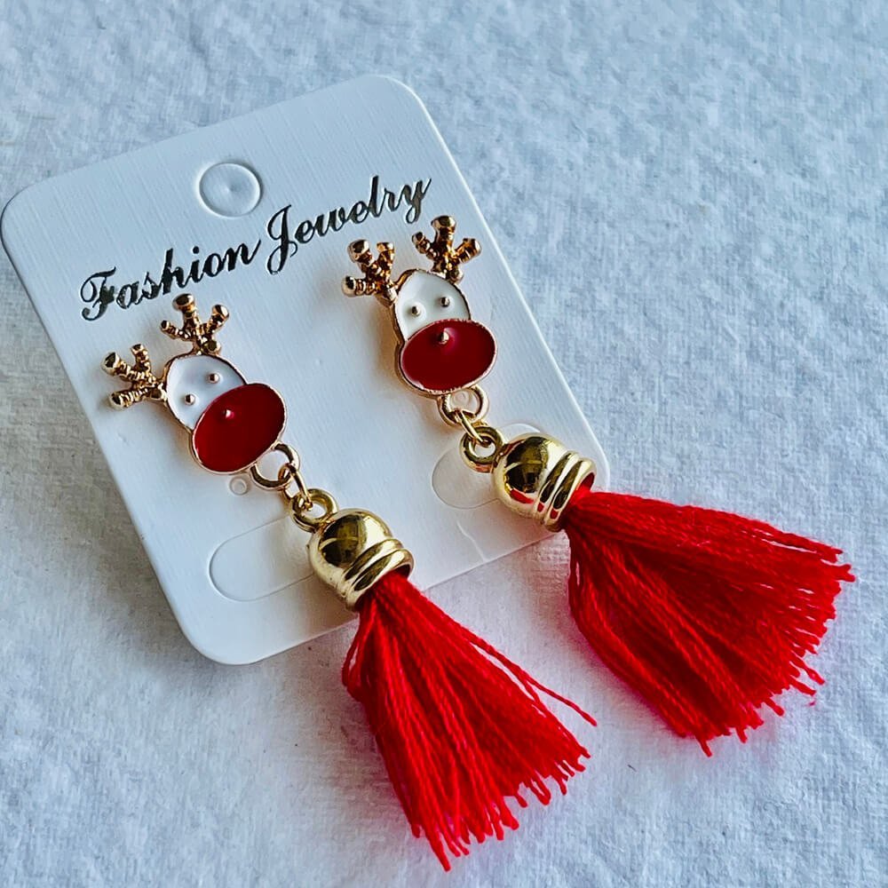 Christmas earrings accessories party wear, Red Flowy hanging Reindeer - Little Surprise BoxChristmas earrings accessories party wear, Red Flowy hanging Reindeer