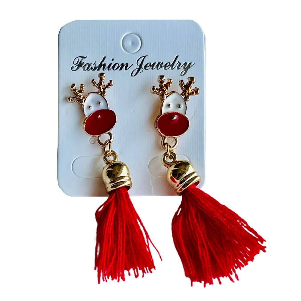 Christmas earrings accessories party wear, Red Flowy hanging Reindeer - Little Surprise BoxChristmas earrings accessories party wear, Red Flowy hanging Reindeer