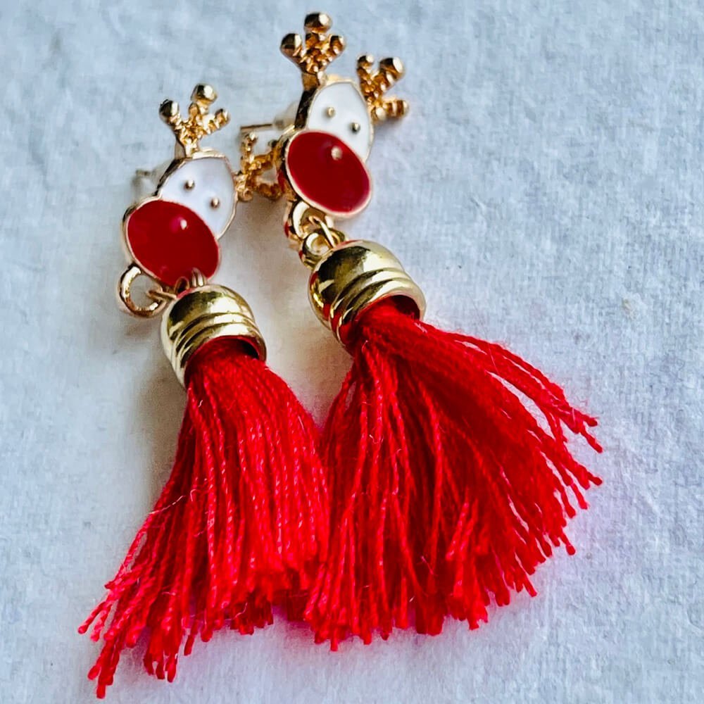 Christmas earrings accessories party wear, Red Flowy hanging Reindeer - Little Surprise BoxChristmas earrings accessories party wear, Red Flowy hanging Reindeer