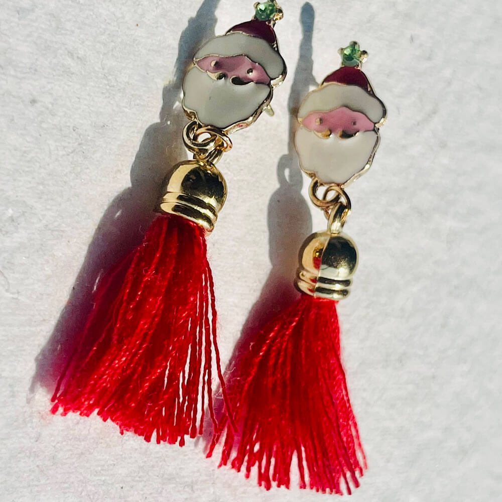 Christmas earrings accessories party wear, Red Flowy hanging Santa Claus - Little Surprise BoxChristmas earrings accessories party wear, Red Flowy hanging Santa Claus