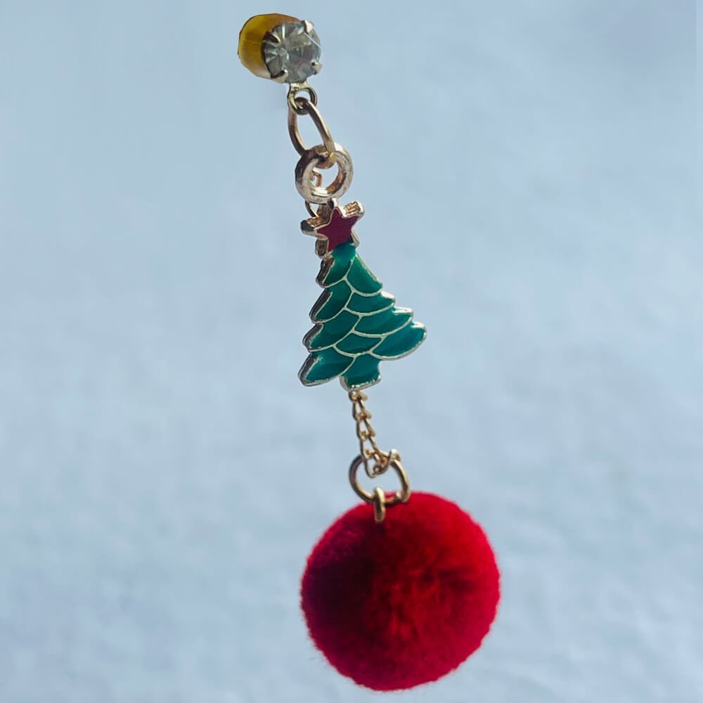 Christmas earrings accessories party wear, Red Pompom hanging with christmas Tree small - Little Surprise BoxChristmas earrings accessories party wear, Red Pompom hanging with christmas Tree small