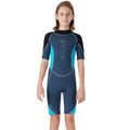 Colorblock Black & Light Blue 2.5mm Neoprene Knee Length Kids Swimsuit, Half Sleeves Swimwear - Little Surprise BoxColorblock Black & Light Blue 2.5mm Neoprene Knee Length Kids Swimsuit, Half Sleeves Swimwear