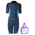Colorblock Black & Light Blue 2.5mm Neoprene Knee Length Kids Swimsuit, Half Sleeves Swimwear - Little Surprise BoxColorblock Black & Light Blue 2.5mm Neoprene Knee Length Kids Swimsuit, Half Sleeves Swimwear
