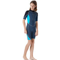 Colorblock Black & Light Blue 2.5mm Neoprene Knee Length Kids Swimsuit, Half Sleeves Swimwear - Little Surprise BoxColorblock Black & Light Blue 2.5mm Neoprene Knee Length Kids Swimsuit, Half Sleeves Swimwear