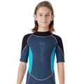 Colorblock Black & Light Blue 2.5mm Neoprene Knee Length Kids Swimsuit, Half Sleeves Swimwear - Little Surprise BoxColorblock Black & Light Blue 2.5mm Neoprene Knee Length Kids Swimsuit, Half Sleeves Swimwear