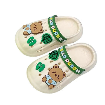 Cream & Dark Green Big Bear Slip on Clogs, Summer/Monsoon/ Beach Footwear for Toddlers and Kids, Unisex - Little Surprise BoxCream & Dark Green Big Bear Slip on Clogs, Summer/Monsoon/ Beach Footwear for Toddlers and Kids, Unisex