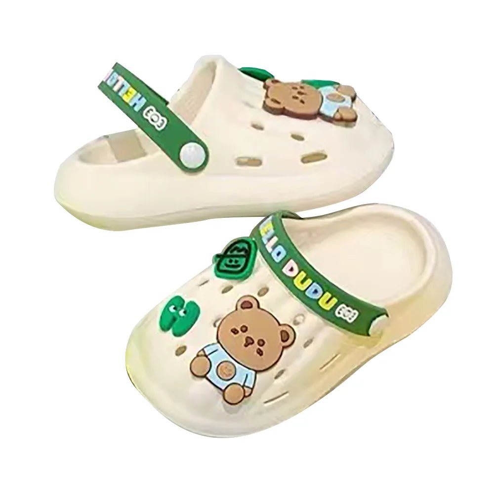 Cream & Dark Green Big Bear Slip on Clogs, Summer/Monsoon/ Beach Footwear for Toddlers and Kids, Unisex - Little Surprise BoxCream & Dark Green Big Bear Slip on Clogs, Summer/Monsoon/ Beach Footwear for Toddlers and Kids, Unisex