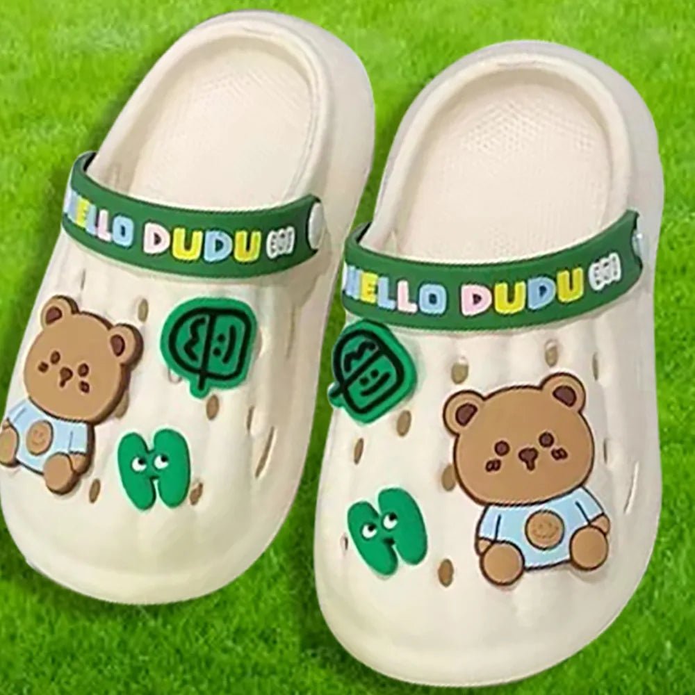 Cream & Dark Green Big Bear Slip on Clogs, Summer/Monsoon/ Beach Footwear for Toddlers and Kids, Unisex - Little Surprise BoxCream & Dark Green Big Bear Slip on Clogs, Summer/Monsoon/ Beach Footwear for Toddlers and Kids, Unisex