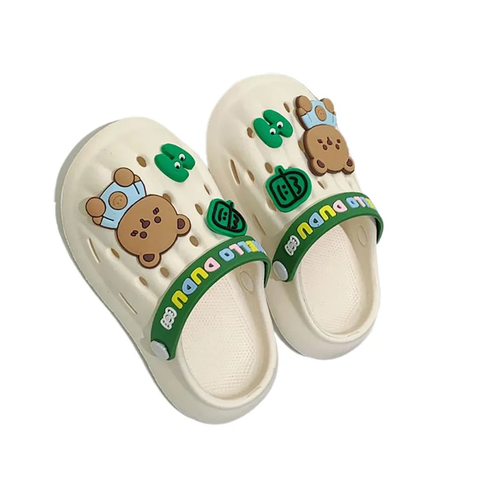 Cream & Dark Green Big Bear Slip on Clogs, Summer/Monsoon/ Beach Footwear for Toddlers and Kids, Unisex - Little Surprise BoxCream & Dark Green Big Bear Slip on Clogs, Summer/Monsoon/ Beach Footwear for Toddlers and Kids, Unisex
