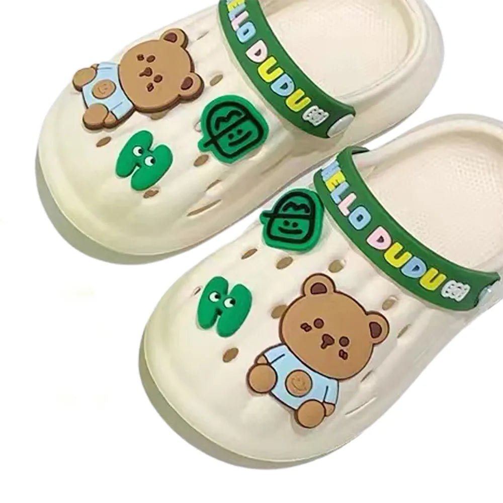 Cream & Dark Green Big Bear Slip on Clogs, Summer/Monsoon/ Beach Footwear for Toddlers and Kids, Unisex - Little Surprise BoxCream & Dark Green Big Bear Slip on Clogs, Summer/Monsoon/ Beach Footwear for Toddlers and Kids, Unisex