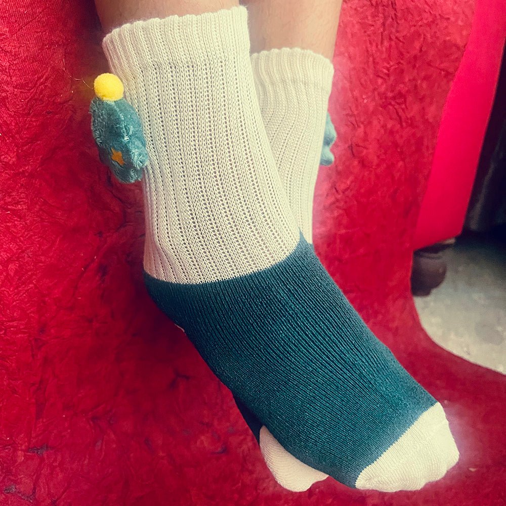 Cream & Green christmas Tree, 3d Pop up chrsitmas Ankle length socks for kids - Little Surprise BoxCream & Green christmas Tree, 3d Pop up chrsitmas Ankle length socks for kids