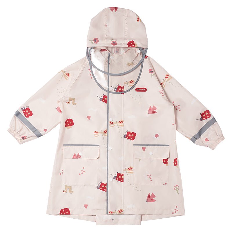 Cream Woodland Butterfly Theme Kids Raincoat, Jacket Style - Little Surprise BoxCream Woodland Butterfly Theme Kids Raincoat, Jacket Style