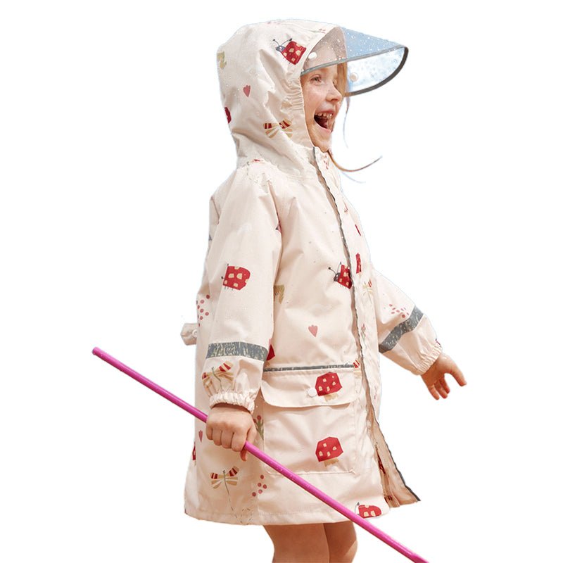 Cream Woodland Butterfly Theme Kids Raincoat, Jacket Style - Little Surprise BoxCream Woodland Butterfly Theme Kids Raincoat, Jacket Style
