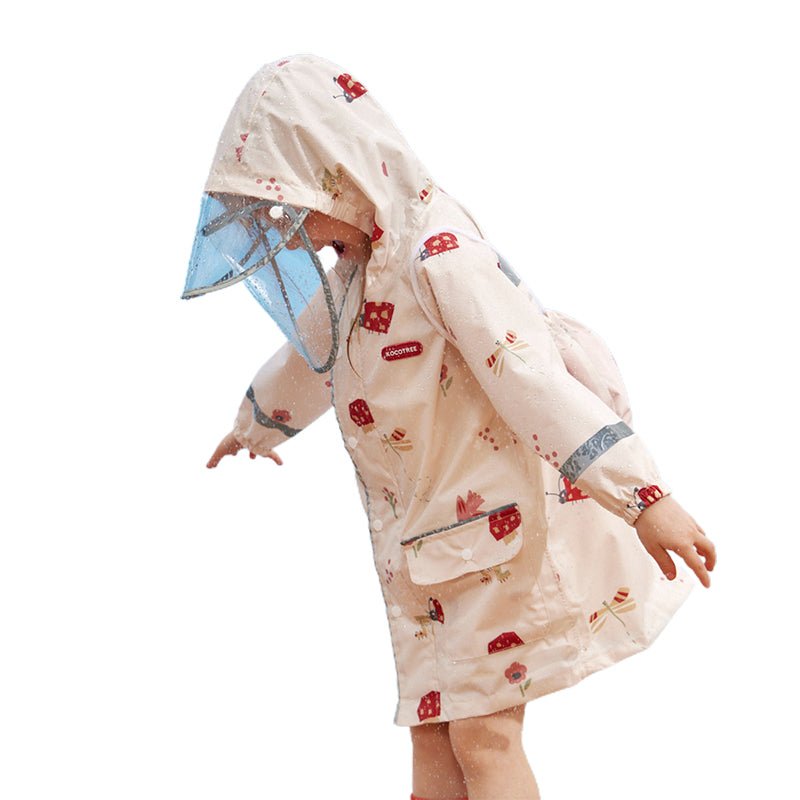 Cream Woodland Butterfly Theme Kids Raincoat, Jacket Style - Little Surprise BoxCream Woodland Butterfly Theme Kids Raincoat, Jacket Style