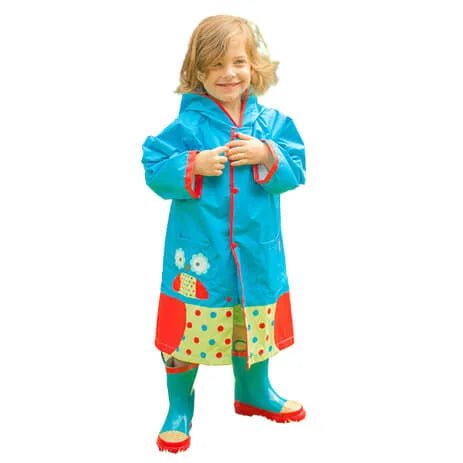 Dark Blue Owl Raincoat Rain Gumboots Matching 2 pcs Set for Kids