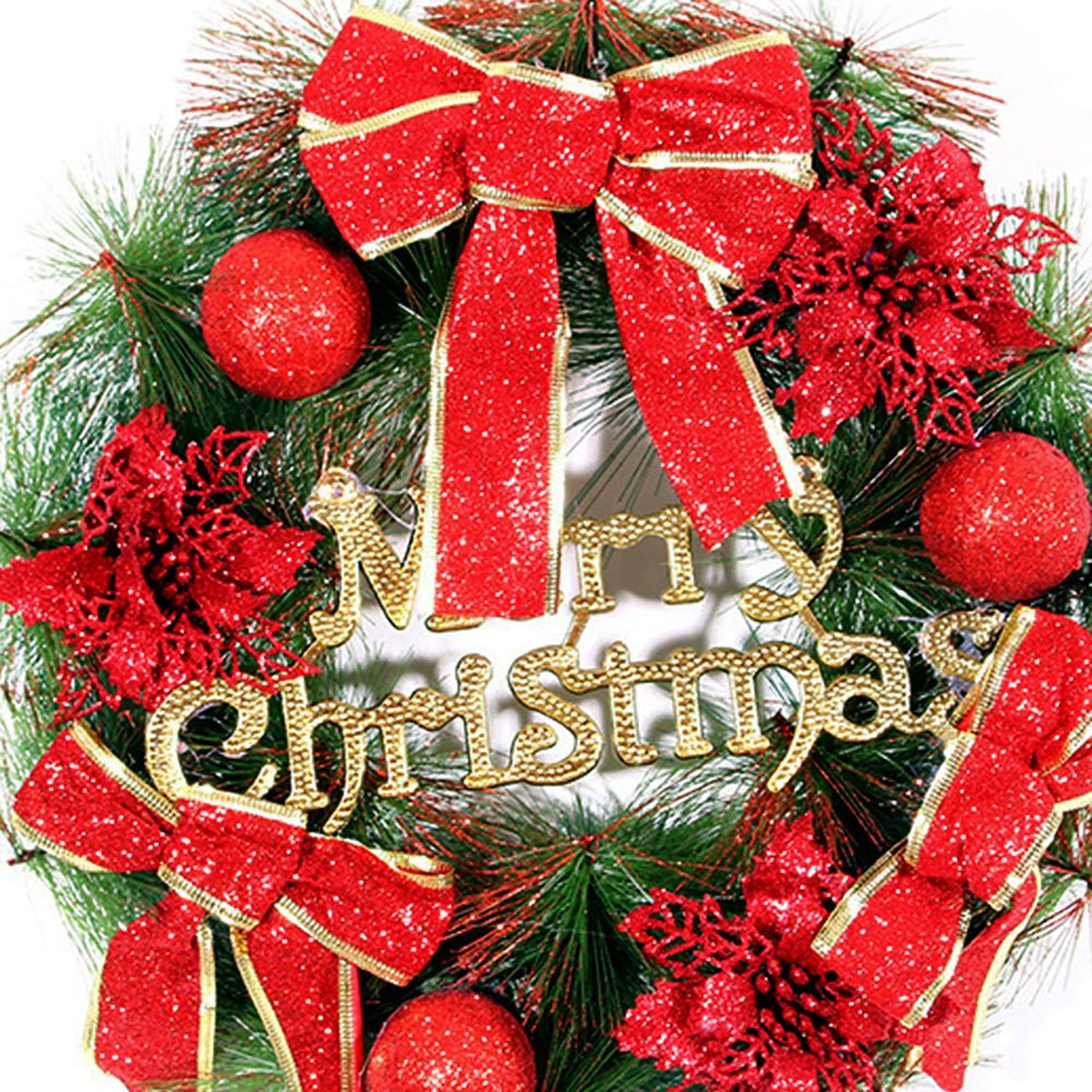 Deep Red Merry Christmas themed artificial Christmas Wreath for Walls, Tree and Christmas Door Décor, 15 inches (w) x 15 inches (ht) with Lights - Little Surprise BoxDeep Red Merry Christmas themed artificial Christmas Wreath for Walls, Tree and Christmas Door Décor, 15 inches (w) x 15 inches (ht) with Lights