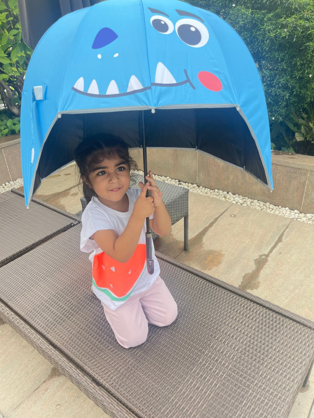 Dino theme, Helmet Shape Kids Umbrella , 4-8 yrs, Light Blue.