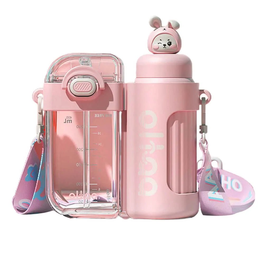 Frogued Drinking Bottle Cute Portable Plastic Milk Cartoon Shaker Bottle  for Kids (Pink)